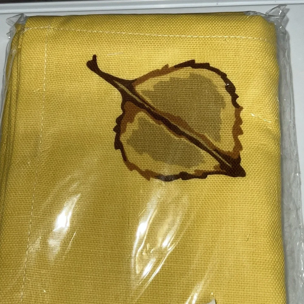 Vintage 4 Pottery Barn Amber Yellow Leaf‎ Cotton Cloth 20X20 Napkins Made Italy
